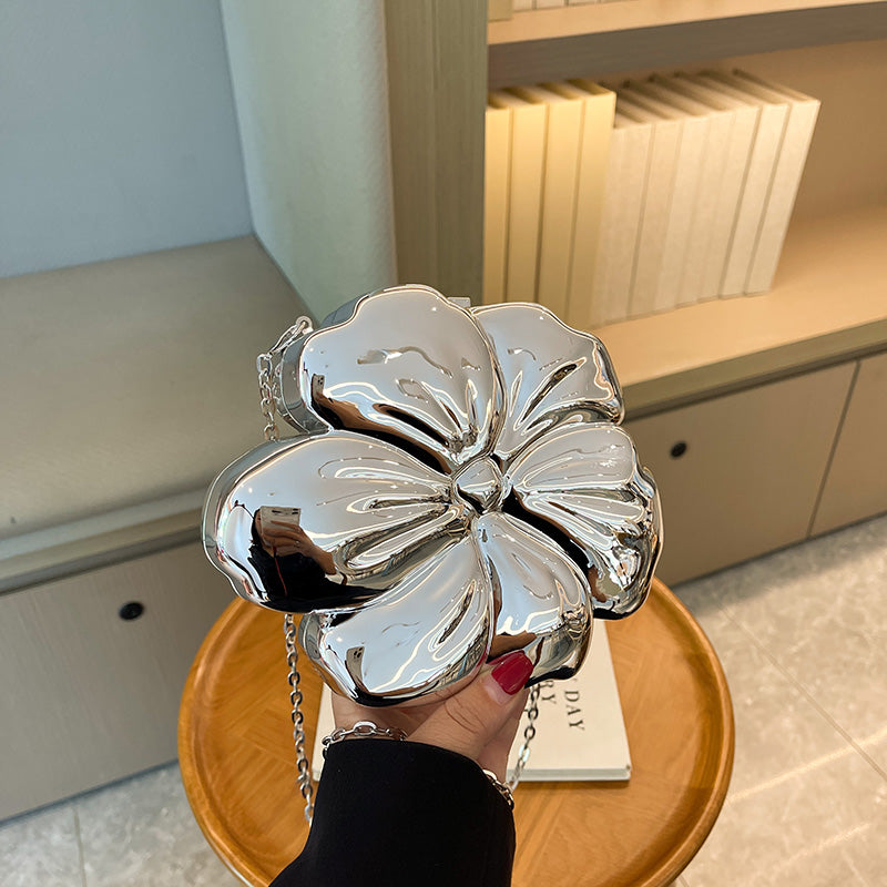 Designer Flower 3D Clutch with Shoulder Chain