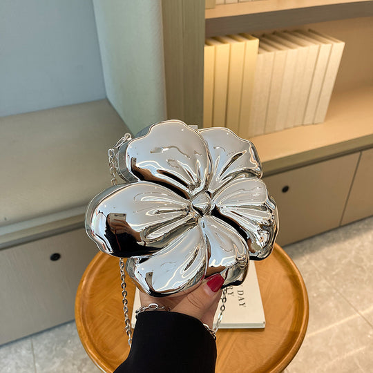 Designer Flower 3D Clutch with Shoulder Chain
