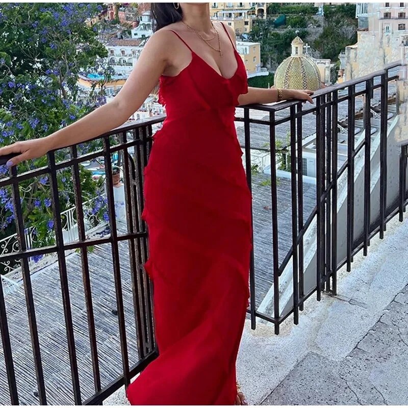 Stormi Maxi floor length Dress with Ruffle Detailing