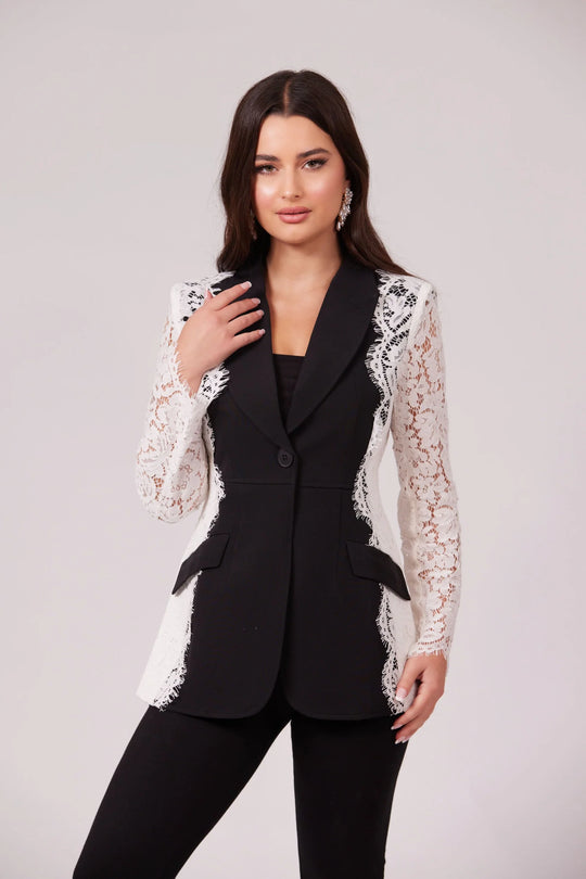 Maira Lace Panel Blazer Set