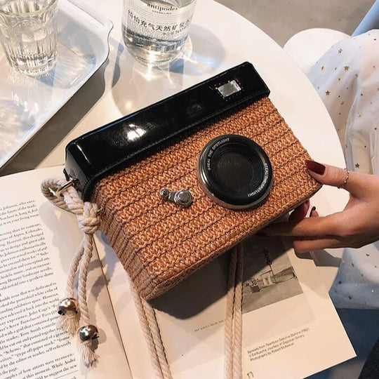Camera 3D flap bag with Jute Detailing