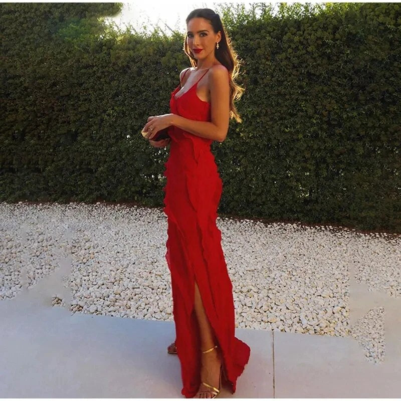 Stormi Maxi floor length Dress with Ruffle Detailing