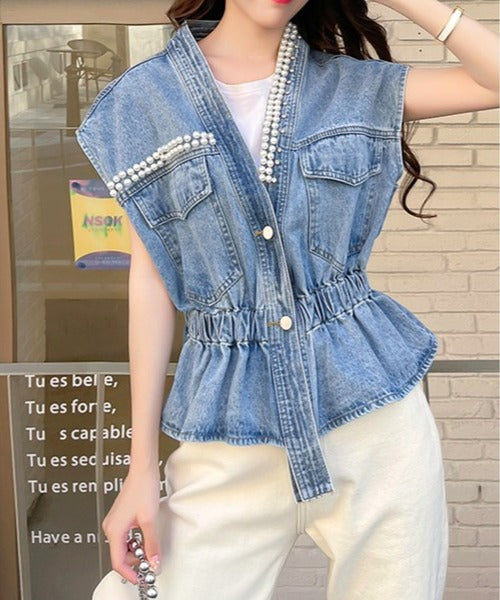Lerica Pearl Denim Blouse