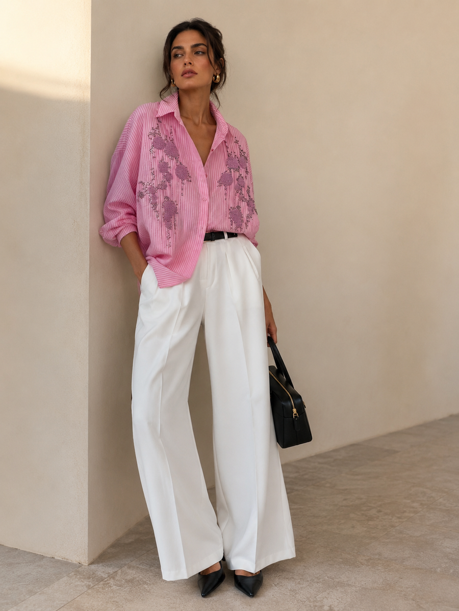 Odessa Embellished Shirt with Pearl Detailing
