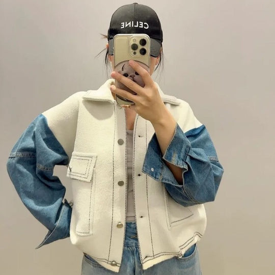 Aubrey knitted Cardigan with Denim Sleeves