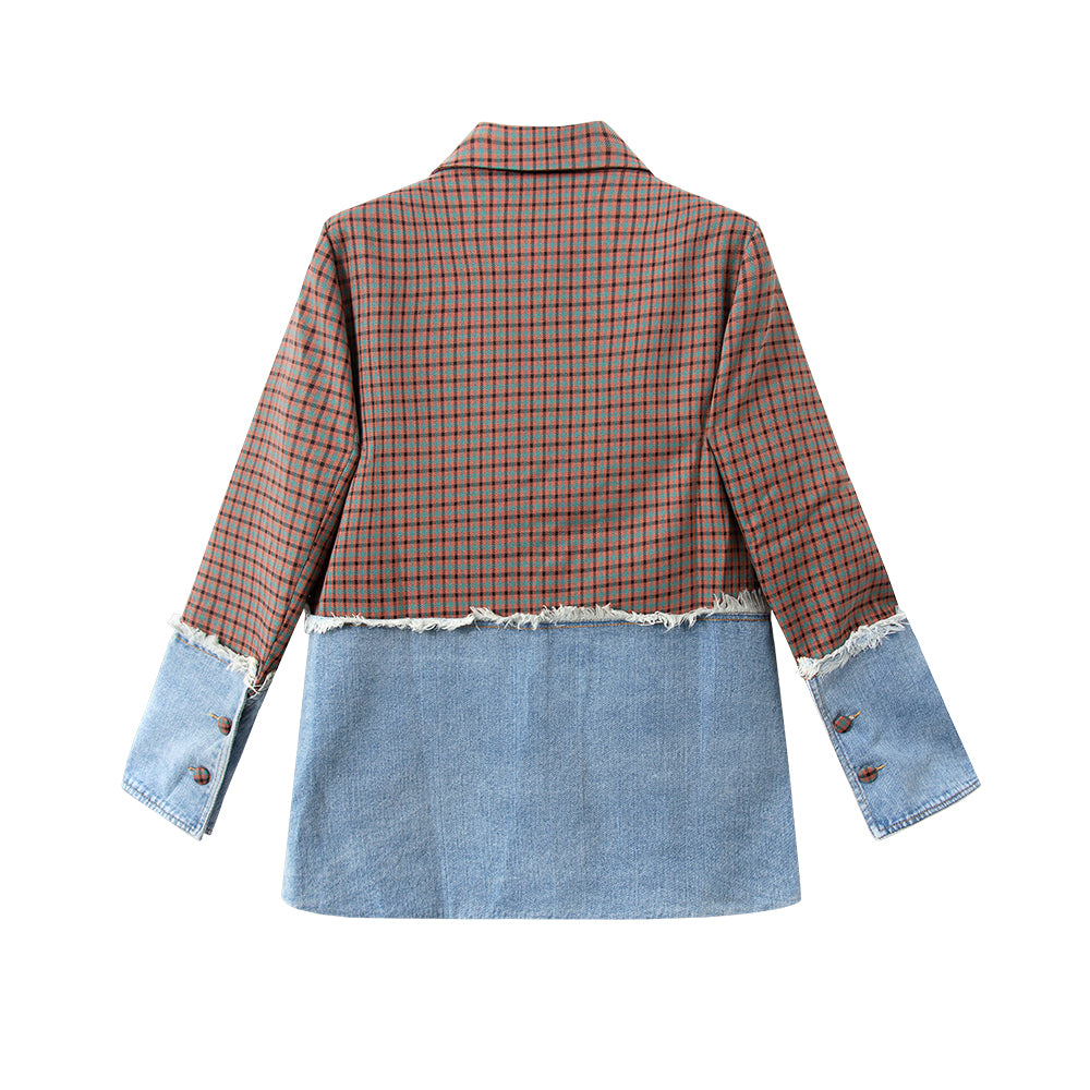 Wintour Plaid Denim Patchwork Blazer