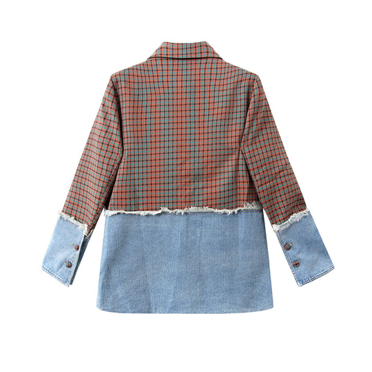 Wintour Plaid Denim Patchwork Blazer