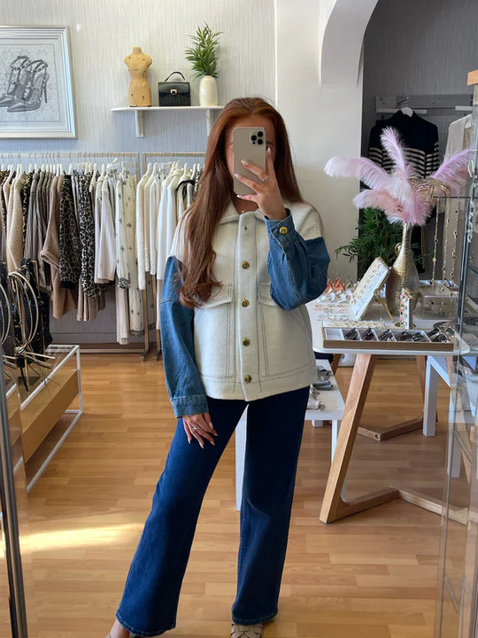 Aubrey knitted Cardigan with Denim Sleeves