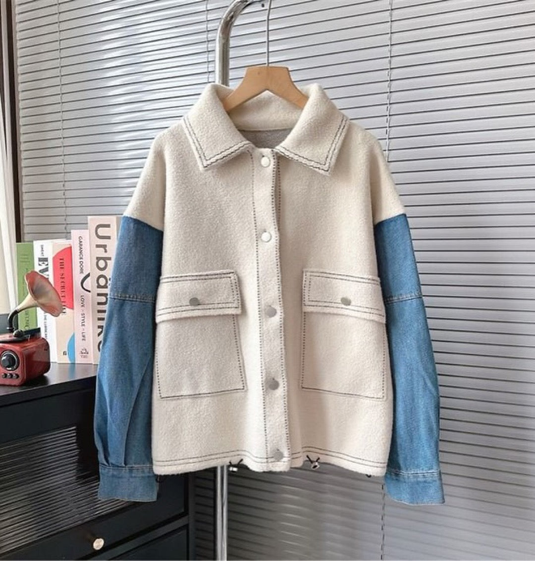 Aubrey knitted Cardigan with Denim Sleeves