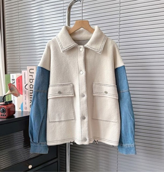 Aubrey knitted Cardigan with Denim Sleeves