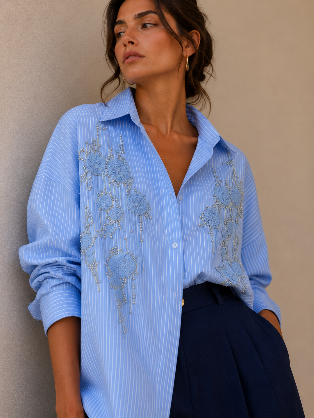 Odessa Embellished Shirt with Pearl Detailing