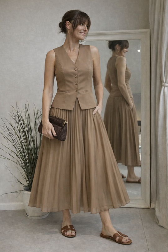 Elaine Luxe Vest Suit With Skirt