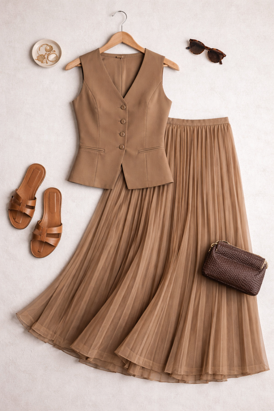 Elaine Luxe Vest Suit With Skirt