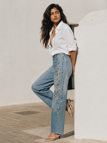 Perry High Waisted Embroidered Barrel Jeans