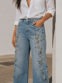 Perry High Waisted Embroidered Barrel Jeans