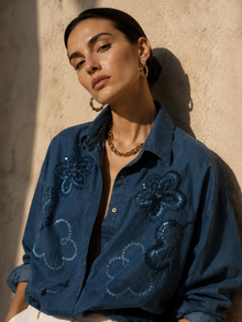 Alicia Embellished Denim Shirt with Sequin Detailing