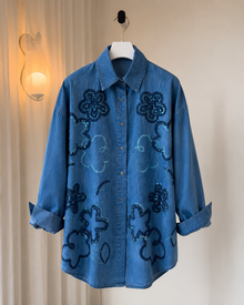 Alicia Embellished Denim Shirt with Sequin Detailing