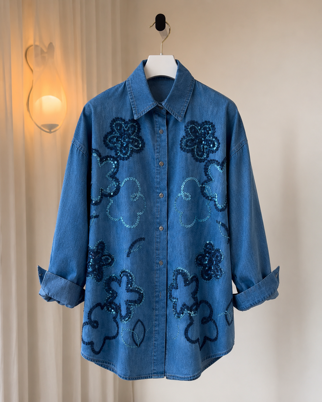 Alicia Embellished Denim Shirt with Sequin Detailing