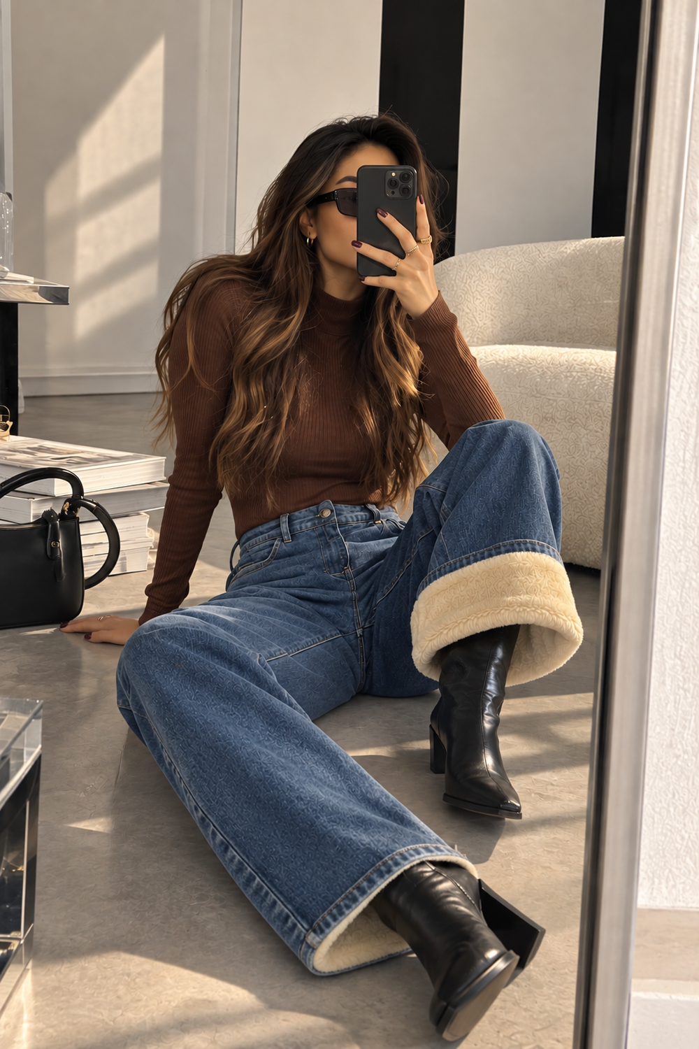 Julien Fleece Denim High Waisted Jeans