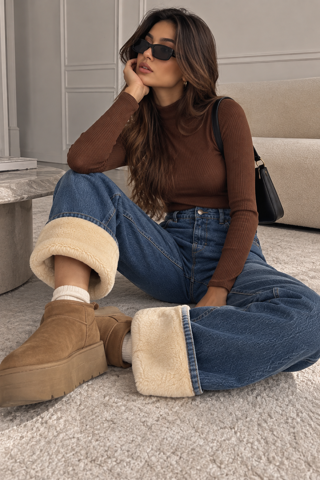 Julien Fleece Denim High Waisted Jeans