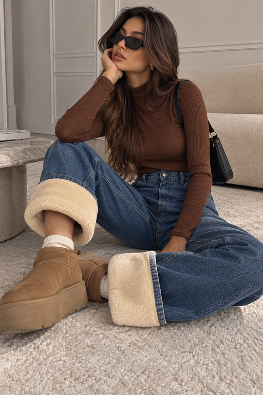 Julien Fleece Denim High Waisted Jeans