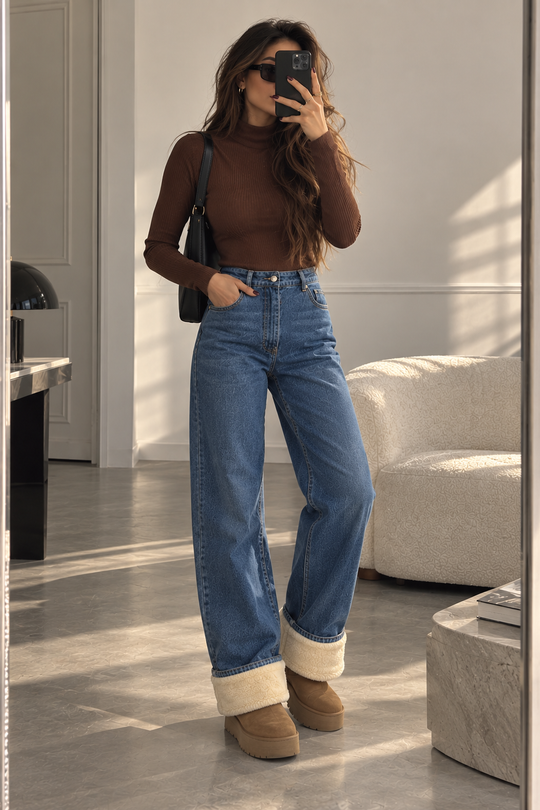 Julien Fleece Denim High Waisted Jeans