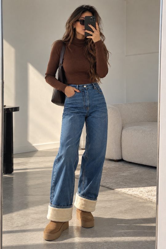 Julien Fleece Denim High Waisted Jeans