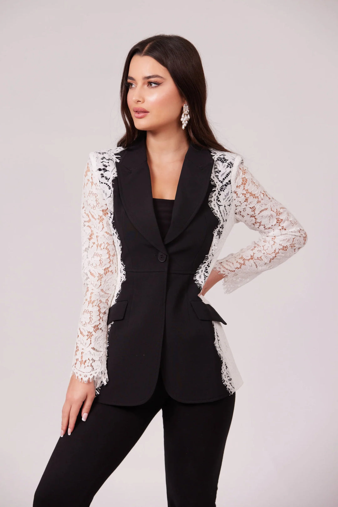 Maira Lace Panel Blazer Set