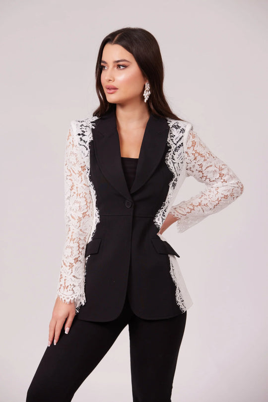 Maira Lace Panel Blazer Set