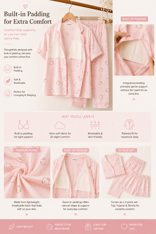 Kitty Three Piece Padded Nightsuit