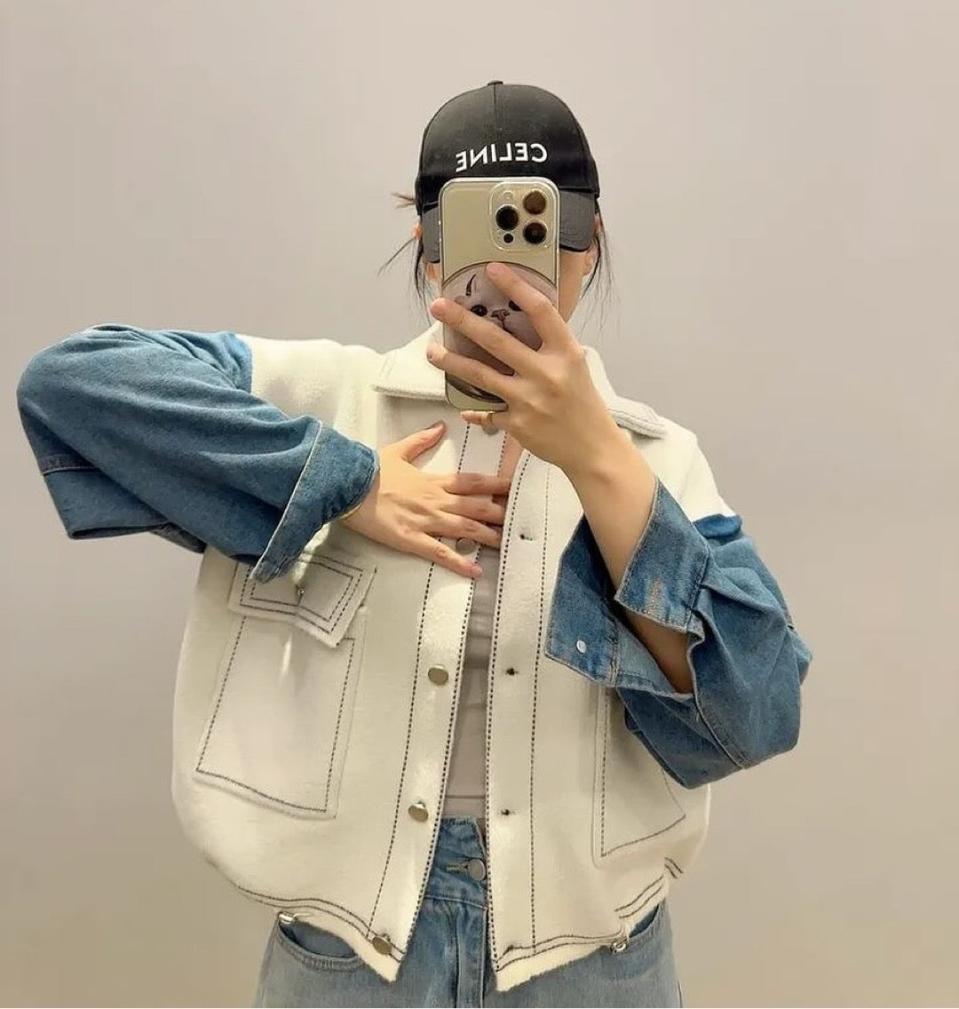 Aubrey knitted Cardigan with Denim Sleeves