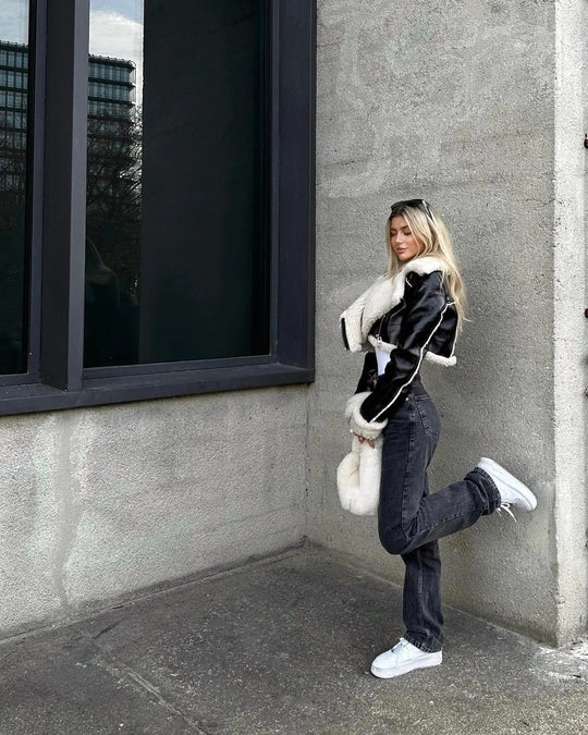 Yalda Short Jacket with faux leather finish