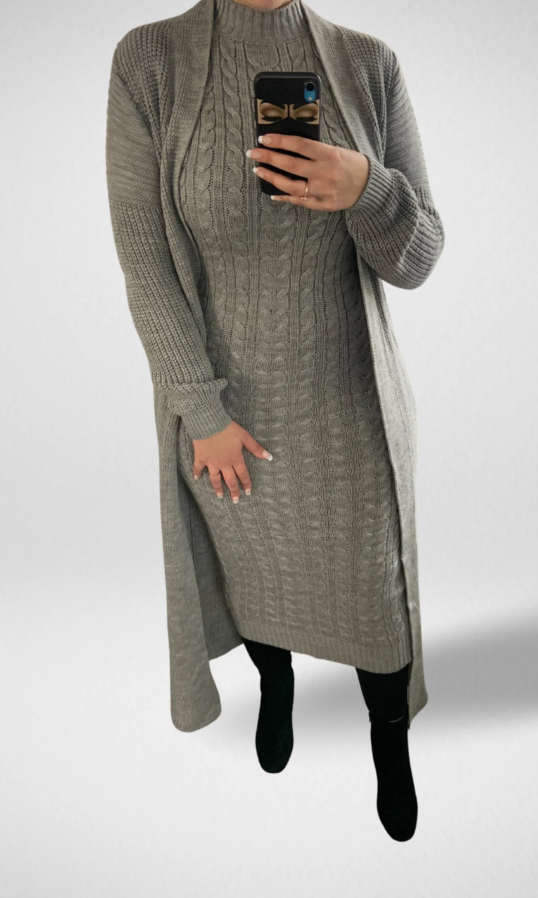 Selena Luxury Woolen Dress with Long Cardigan