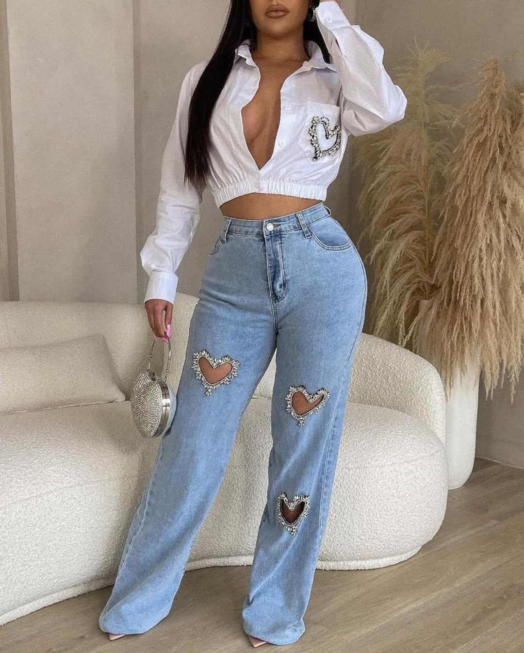 Damsel Embellished Wide legged Jeans