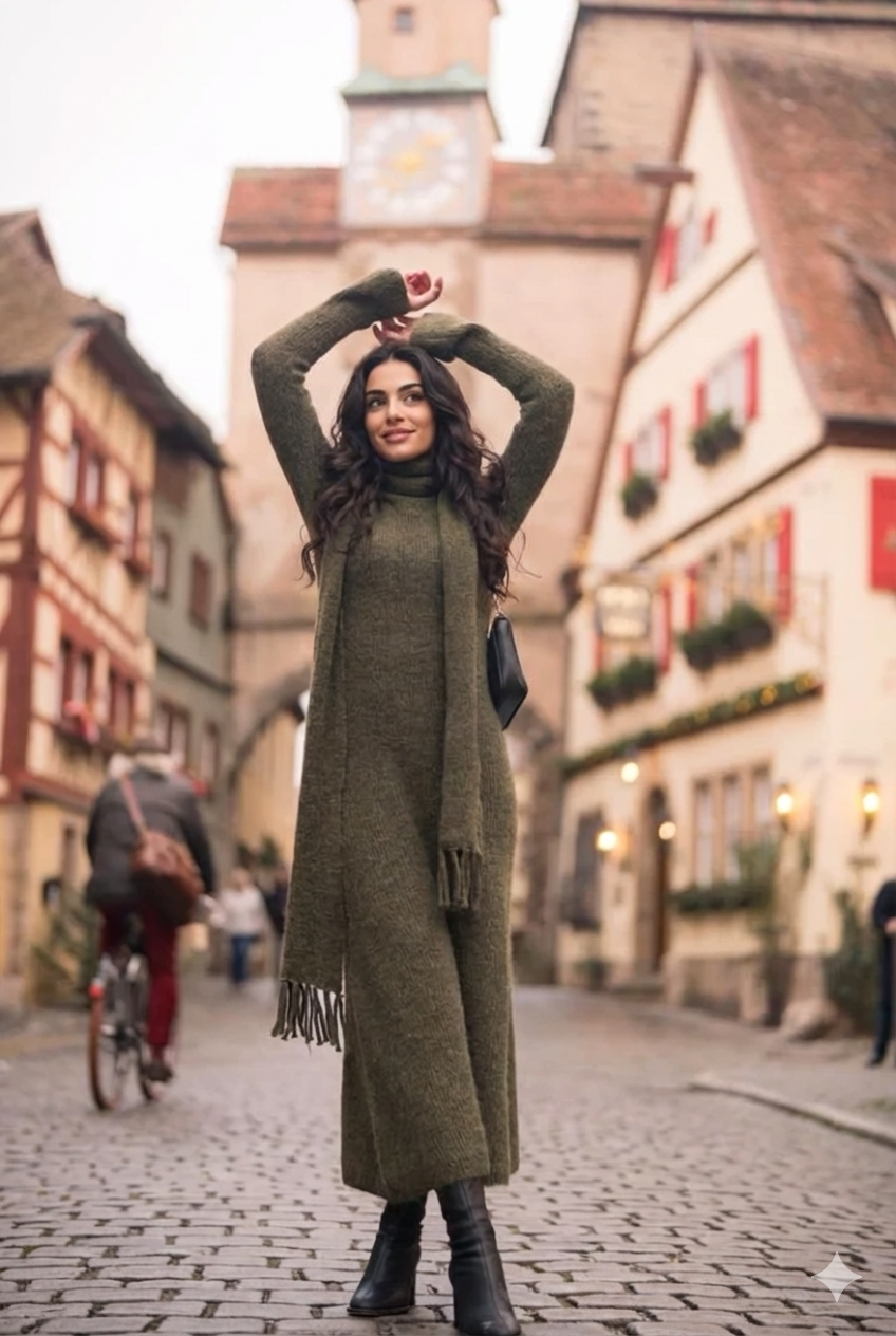 Bianca luxury Woolen Dress with Scarf