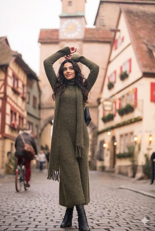 Bianca luxury Woolen Dress with Scarf