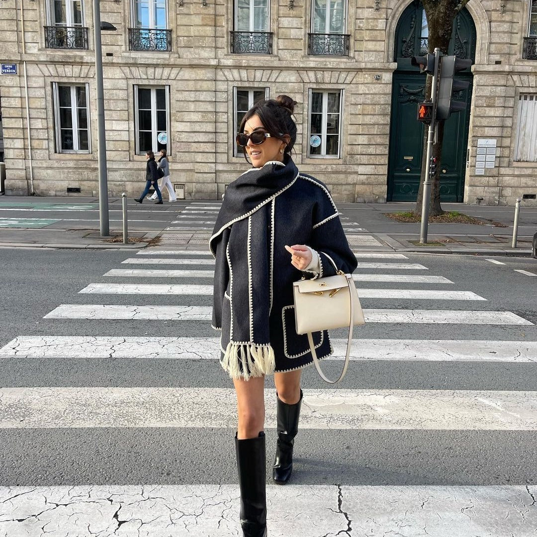Lillian Stand Collar Coat with Scarf