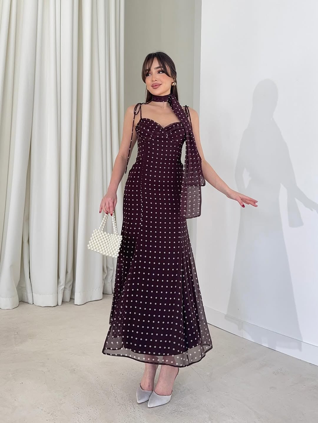 Janet Polka Dot Dress with Scarf