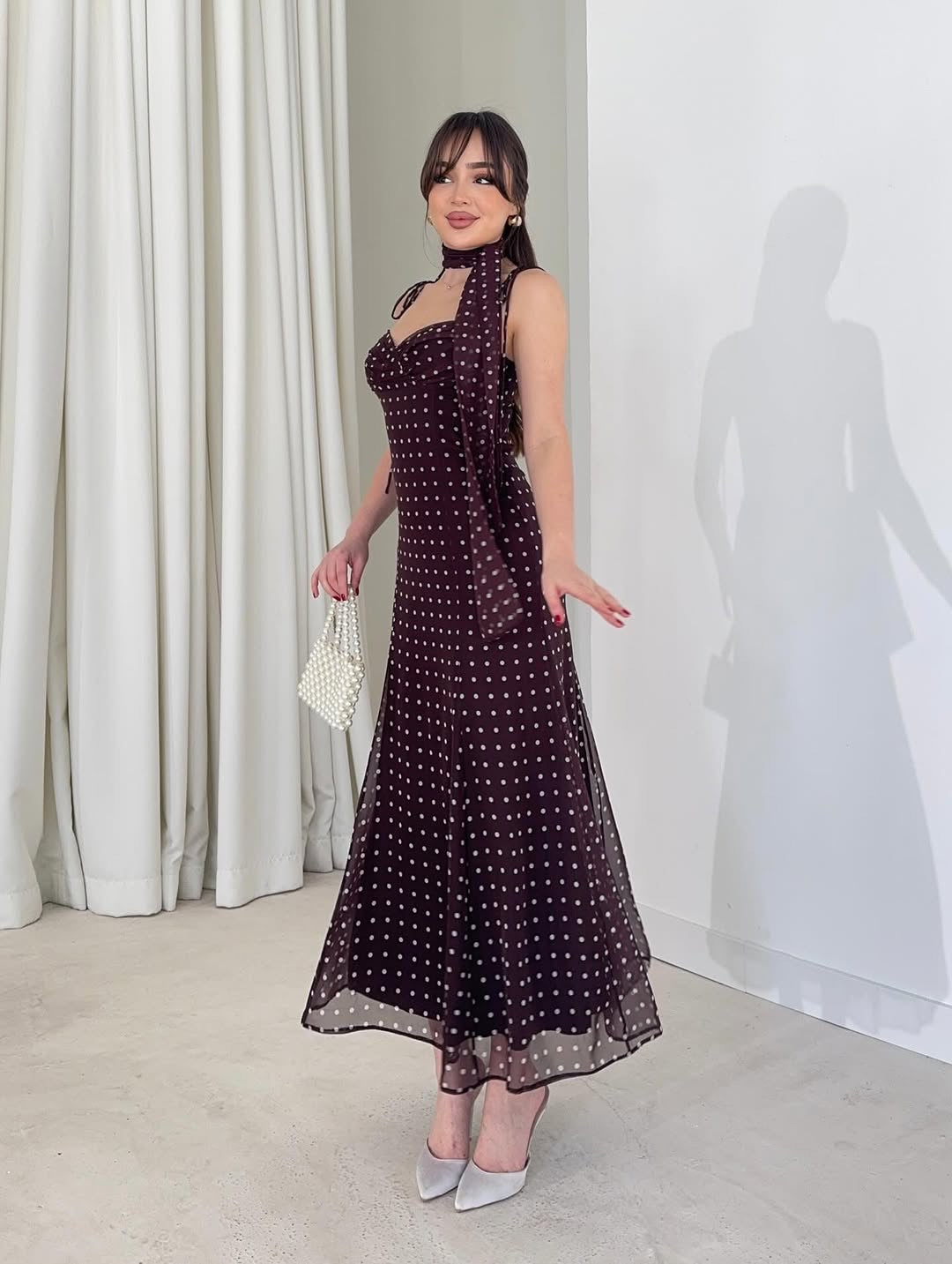 Janet Polka Dot Dress with Scarf