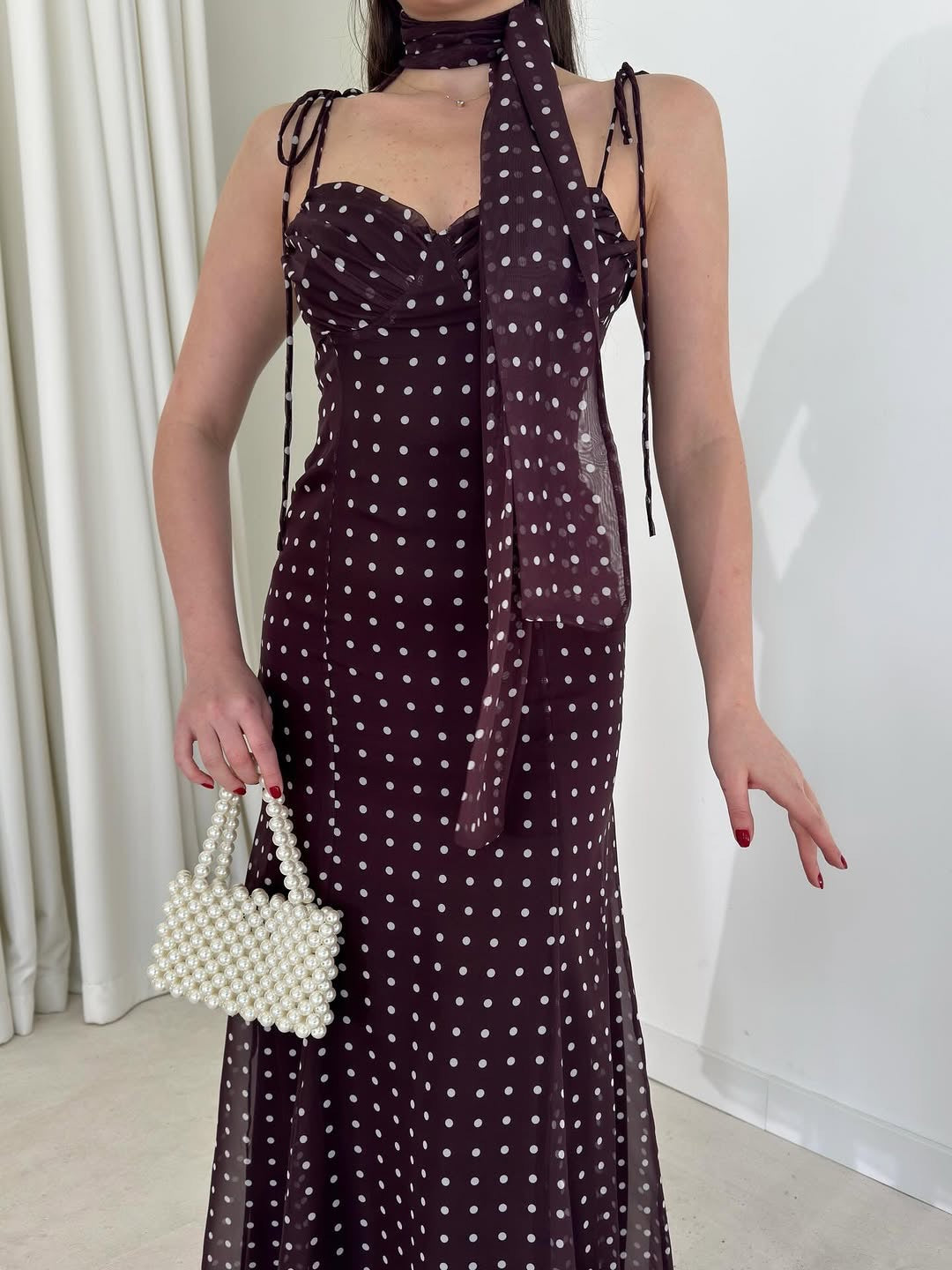 Janet Polka Dot Dress with Scarf