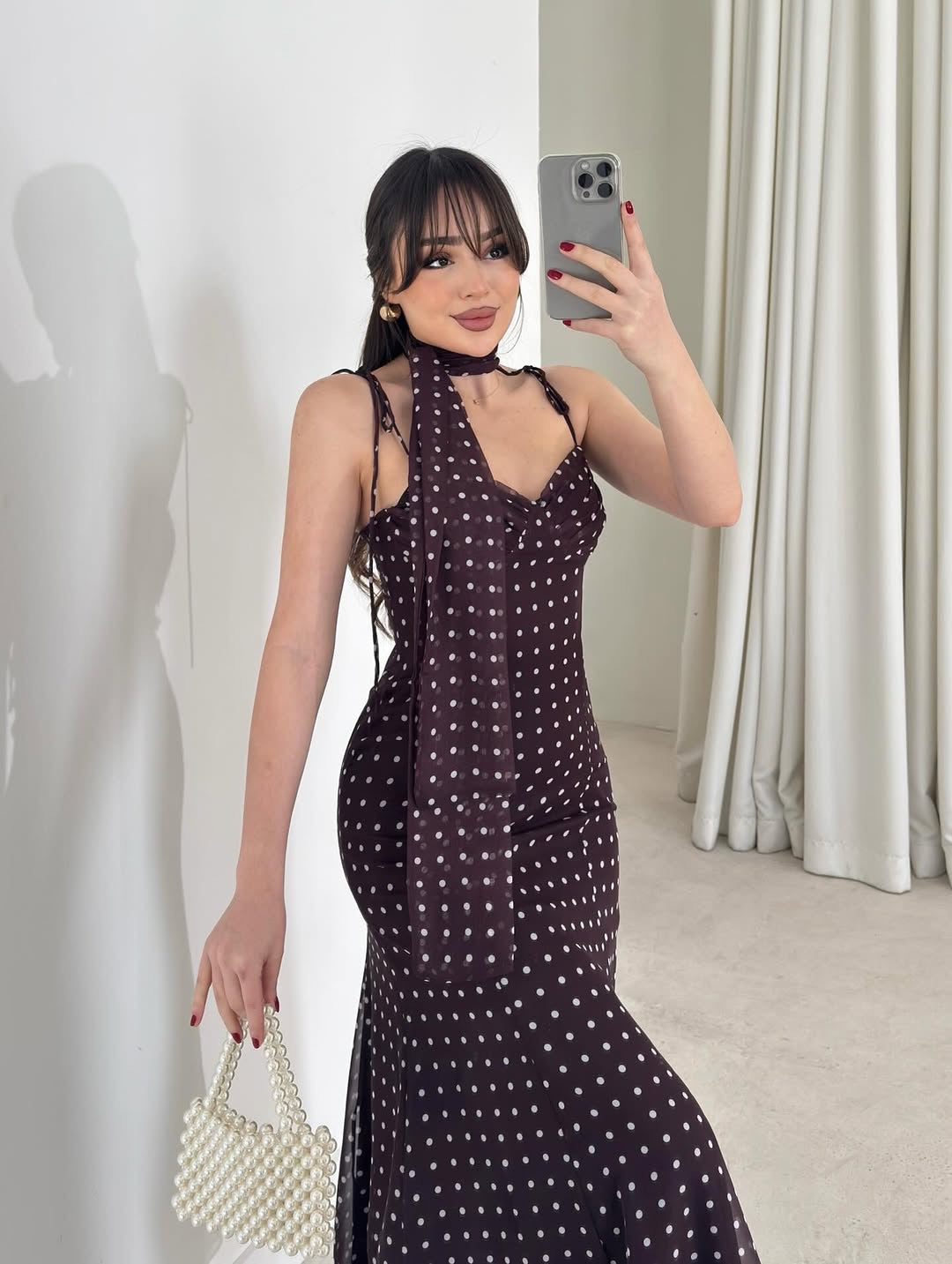 Janet Polka Dot Dress with Scarf