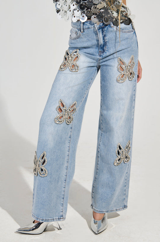 Damsel Embellished Wide legged Jeans