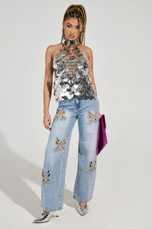 Damsel Embellished Wide legged Jeans