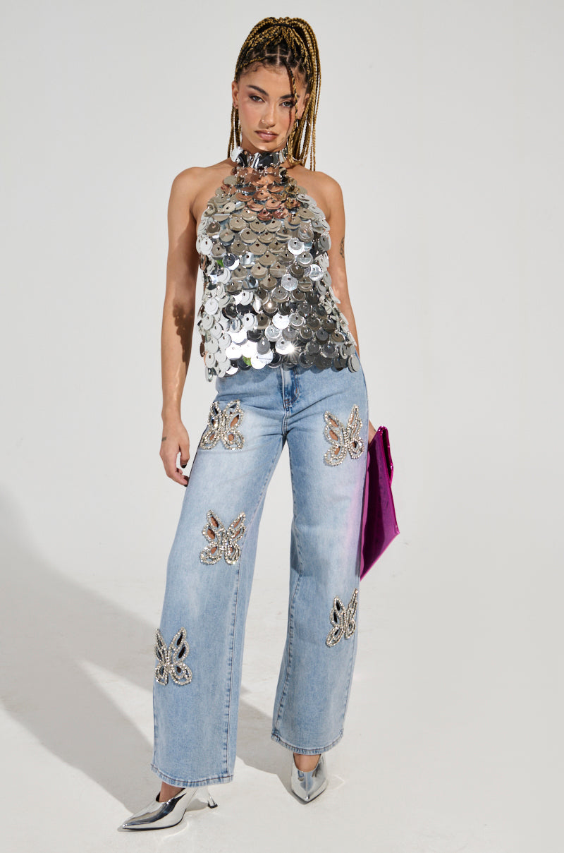 Damsel Embellished Wide legged Jeans