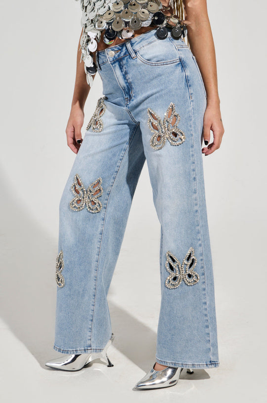 Damsel Embellished Wide legged Jeans