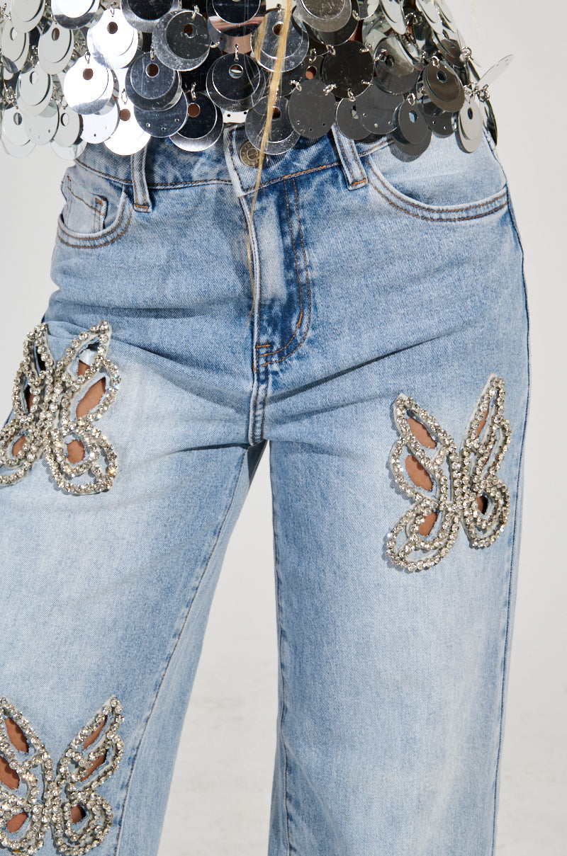Damsel Embellished Wide legged Jeans