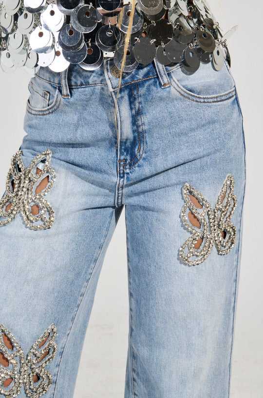 Damsel Embellished Wide legged Jeans
