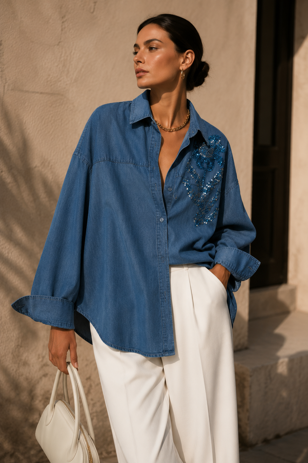 Gemma Embellished Denim Shirt with Sequin Detailing