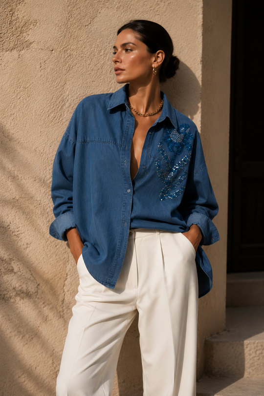 Gemma Embellished Denim Shirt with Sequin Detailing