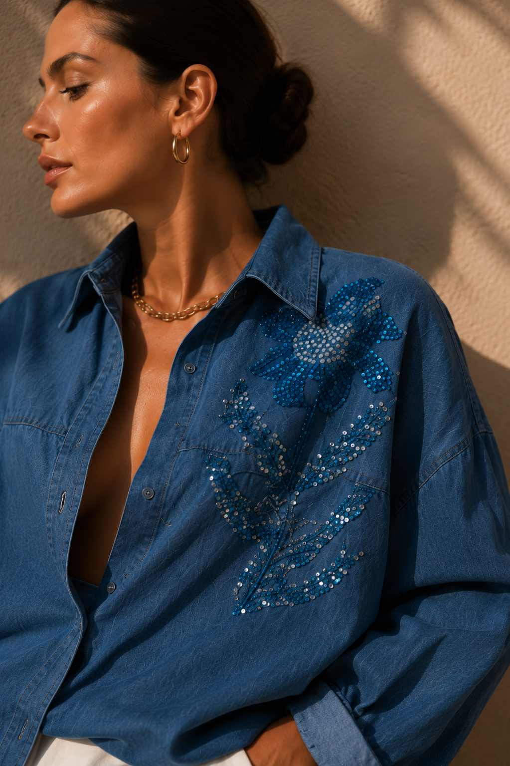 Gemma Embellished Denim Shirt with Sequin Detailing